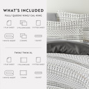 California King Etched Gate Gray Bedding Bundle, Patterned Duvet Cover Set, White Comforter and Solid Sheet Set