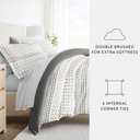 California King Etched Gate Gray Bedding Bundle, Patterned Duvet Cover Set, White Comforter and Solid Sheet Set