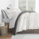 Full/Double Etched Gate Gray Bedding Bundle, Patterned Duvet Cover Set, White Comforter and Solid Sheet Set