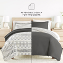 Full/Double Etched Gate Gray Bedding Bundle, Patterned Duvet Cover Set, White Comforter and Solid Sheet Set