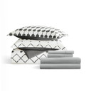 Full/Double Etched Gate Gray Bedding Bundle, Patterned Duvet Cover Set, White Comforter and Solid Sheet Set