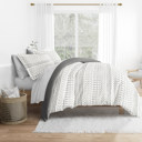 Full/Double Etched Gate Gray Bedding Bundle, Patterned Duvet Cover Set, White Comforter and Solid Sheet Set