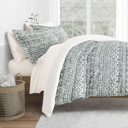 California King Modern Rustic Navy Bedding Bundle, Patterned Duvet Cover Set, White Comforter and Solid Sheet Set