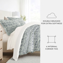 California King Modern Rustic Navy Bedding Bundle, Patterned Duvet Cover Set, White Comforter and Solid Sheet Set