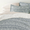 California King Modern Rustic Navy Bedding Bundle, Patterned Duvet Cover Set, White Comforter and Solid Sheet Set