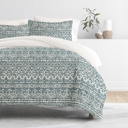 Full/Double Modern Rustic Navy Bedding Bundle, Patterned Duvet Cover Set, White Comforter and Solid Sheet Set