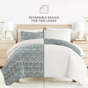 Full/Double Modern Rustic Navy Bedding Bundle, Patterned Duvet Cover Set, White Comforter and Solid Sheet Set