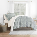 Full/Double Modern Rustic Navy Bedding Bundle, Patterned Duvet Cover Set, White Comforter and Solid Sheet Set