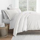 California King Puffed Rugged Stripes Light Gray Bedding Bundle, Patterned Duvet Cover Set, White Comforter and Solid Sheet Set