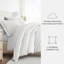 California King Puffed Rugged Stripes Light Gray Bedding Bundle, Patterned Duvet Cover Set, White Comforter and Solid Sheet Set