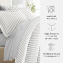 Full/Double Puffed Rugged Stripes Light Gray Bedding Bundle, Patterned Duvet Cover Set, White Comforter and Solid Sheet Set