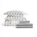 Full/Double Puffed Rugged Stripes Light Gray Bedding Bundle, Patterned Duvet Cover Set, White Comforter and Solid Sheet Set