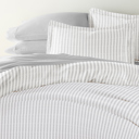 Full/Double Puffed Rugged Stripes Light Gray Bedding Bundle, Patterned Duvet Cover Set, White Comforter and Solid Sheet Set