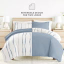 Full/Double Urban Vibe Navy Bedding Bundle, Patterned Duvet Cover Set, White Comforter and Solid Sheet Set