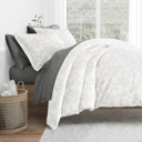 California King Vines Gray Bedding Bundle, Patterned Duvet Cover Set, White Comforter and Solid Sheet Set