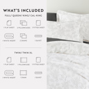 California King Vines Gray Bedding Bundle, Patterned Duvet Cover Set, White Comforter and Solid Sheet Set