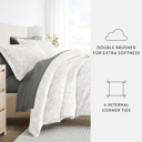 California King Vines Gray Bedding Bundle, Patterned Duvet Cover Set, White Comforter and Solid Sheet Set