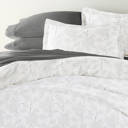 Full/Double Vines Gray Bedding Bundle, Patterned Duvet Cover Set, White Comforter and Solid Sheet Set