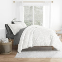 Full/Double Vines Gray Bedding Bundle, Patterned Duvet Cover Set, White Comforter and Solid Sheet Set