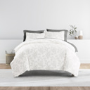 Full/Double Vines Gray Bedding Bundle, Patterned Duvet Cover Set, White Comforter and Solid Sheet Set