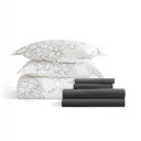 King Vines Gray Bedding Bundle, Patterned Duvet Cover Set, White Comforter and Solid Sheet Set