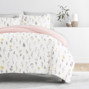 California King Wildflower Pink Bedding Bundle, Patterned Duvet Cover Set, White Comforter and Solid Sheet Set