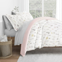 California King Wildflower Pink Bedding Bundle, Patterned Duvet Cover Set, White Comforter and Solid Sheet Set