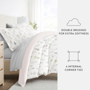 California King Wildflower Pink Bedding Bundle, Patterned Duvet Cover Set, White Comforter and Solid Sheet Set