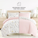 Full/Double Wildflower Pink Bedding Bundle, Patterned Duvet Cover Set, White Comforter and Solid Sheet Set