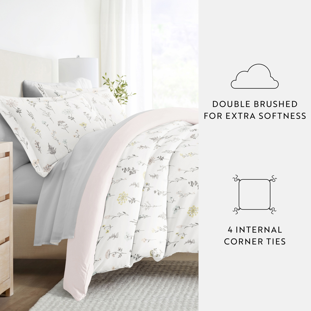 Bedding Bundle, Patterned Duvet Cover Set, White Comforter and Solid Sheet Set