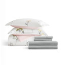 King Wildflower Pink Bedding Bundle, Patterned Duvet Cover Set, White Comforter and Solid Sheet Set