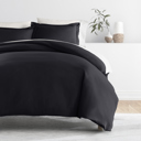 California King Black Bedding Bundle, Solid Duvet Cover Set, White Comforter and Patterned Sheet Set