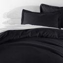 California King Black Bedding Bundle, Solid Duvet Cover Set, White Comforter and Patterned Sheet Set