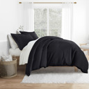 California King Black Bedding Bundle, Solid Duvet Cover Set, White Comforter and Patterned Sheet Set