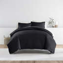 California King Black Bedding Bundle, Solid Duvet Cover Set, White Comforter and Patterned Sheet Set