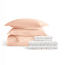 California King Blush Bedding Bundle, Solid Duvet Cover Set, White Comforter and Patterned Sheet Set