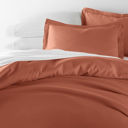 Full/Double Clay Bedding Bundle, Solid Duvet Cover Set, White Comforter and Patterned Sheet Set