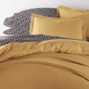 Full/Double Gold Bedding Bundle, Solid Duvet Cover Set, White Comforter and Patterned Sheet Set