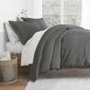 California King Gray Bedding Bundle, Solid Duvet Cover Set, White Comforter and Patterned Sheet Set