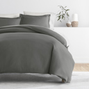 California King Gray Bedding Bundle, Solid Duvet Cover Set, White Comforter and Patterned Sheet Set