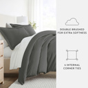 California King Gray Bedding Bundle, Solid Duvet Cover Set, White Comforter and Patterned Sheet Set