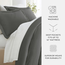 California King Gray Bedding Bundle, Solid Duvet Cover Set, White Comforter and Patterned Sheet Set