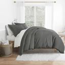 California King Gray Bedding Bundle, Solid Duvet Cover Set, White Comforter and Patterned Sheet Set