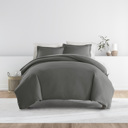 California King Gray Bedding Bundle, Solid Duvet Cover Set, White Comforter and Patterned Sheet Set