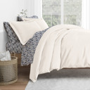 California King Ivory Bedding Bundle, Solid Duvet Cover Set, White Comforter and Patterned Sheet Set