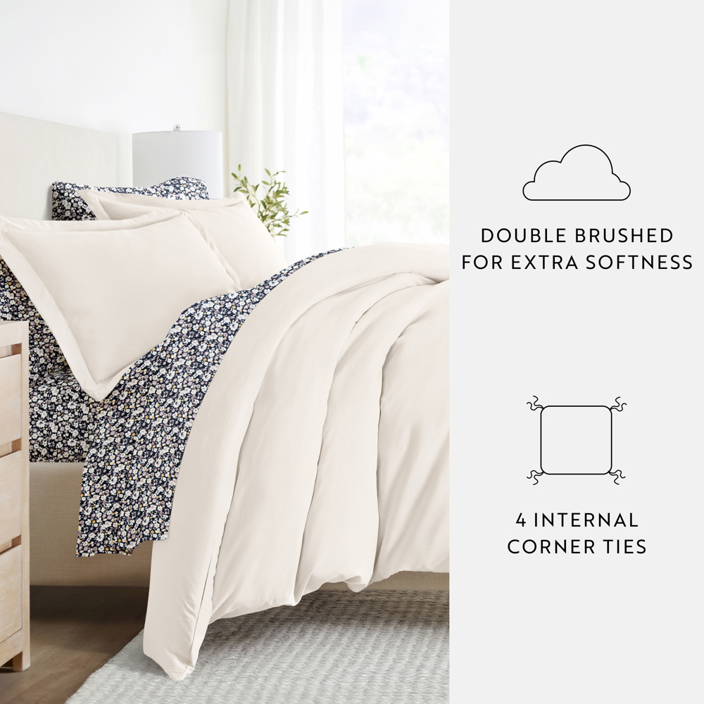 Bedding Bundle, Solid Duvet Cover Set, White Comforter and Patterned Sheet Set