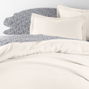 Full/Double Ivory Bedding Bundle, Solid Duvet Cover Set, White Comforter and Patterned Sheet Set