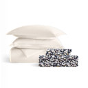 King Ivory Bedding Bundle, Solid Duvet Cover Set, White Comforter and Patterned Sheet Set