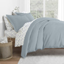 California King Light Blue Bedding Bundle, Solid Duvet Cover Set, White Comforter and Patterned Sheet Set