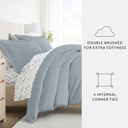 California King Light Blue Bedding Bundle, Solid Duvet Cover Set, White Comforter and Patterned Sheet Set